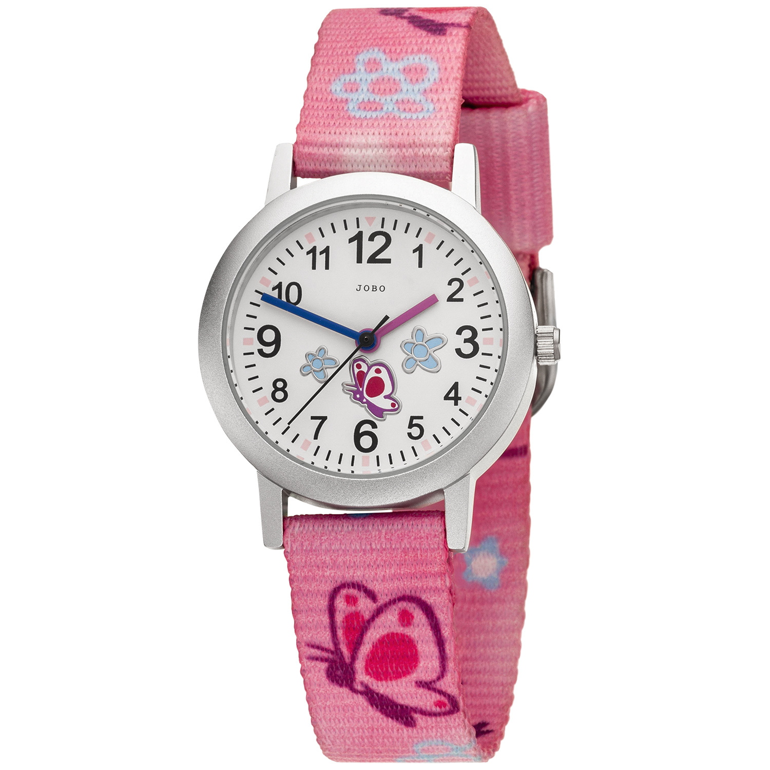 JOBO Kinder Schmetterling Aluminium Kinderuhr Analog Quarz Armbanduhr rosa pink